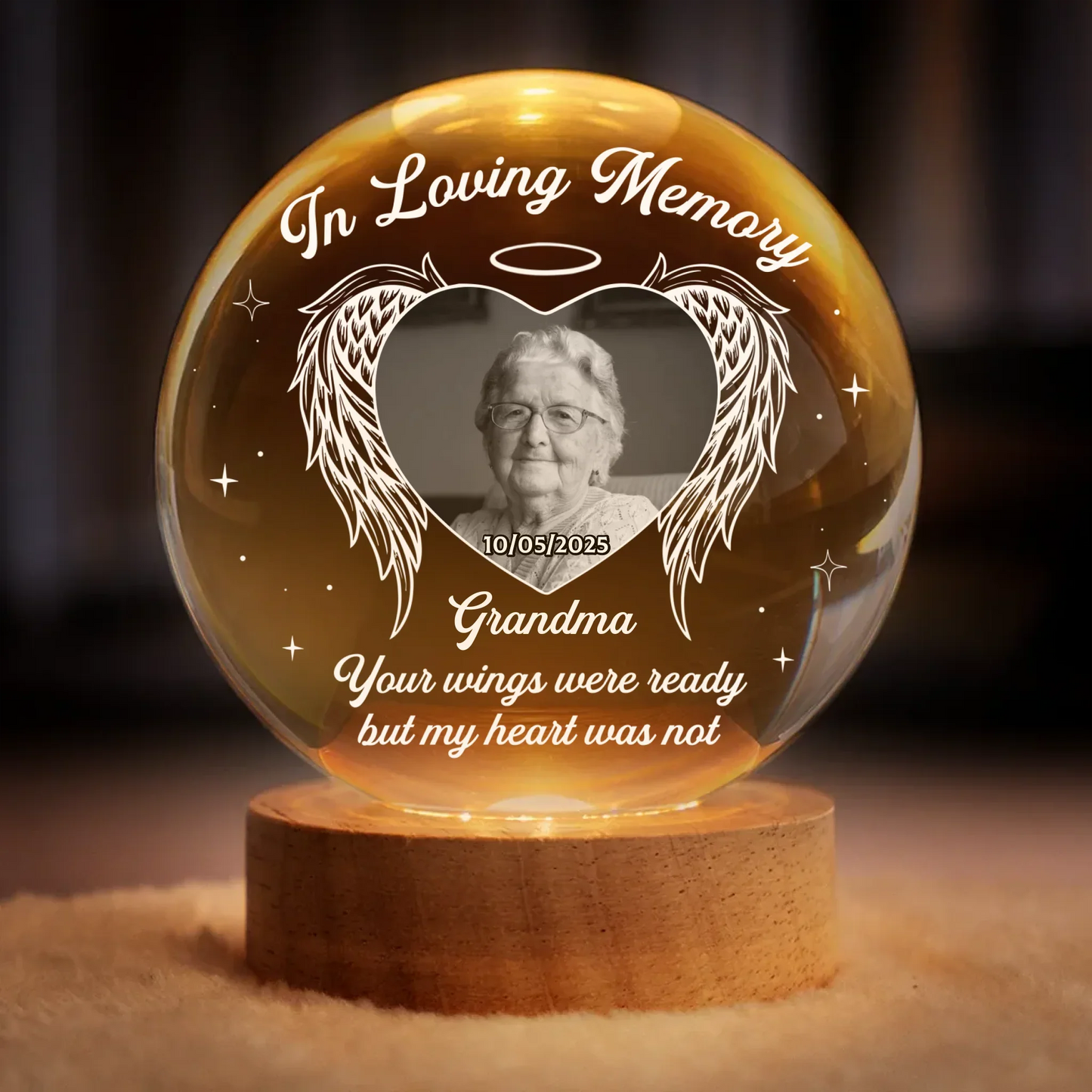 Custom Photo Crystal Globe Lamp - Personalized Memorial Sympathy Gifts For Loss Of Mom, Dad - My Heart Still Holds You
