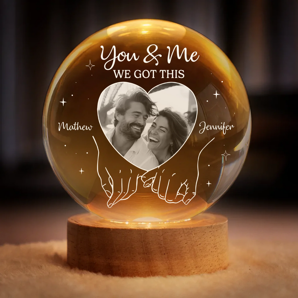 Custom Photo Crystal Globe Lamp - Personalized Anniversary Wedding Gifts For Husband And Wife, Him And Her - Two Souls One Heart