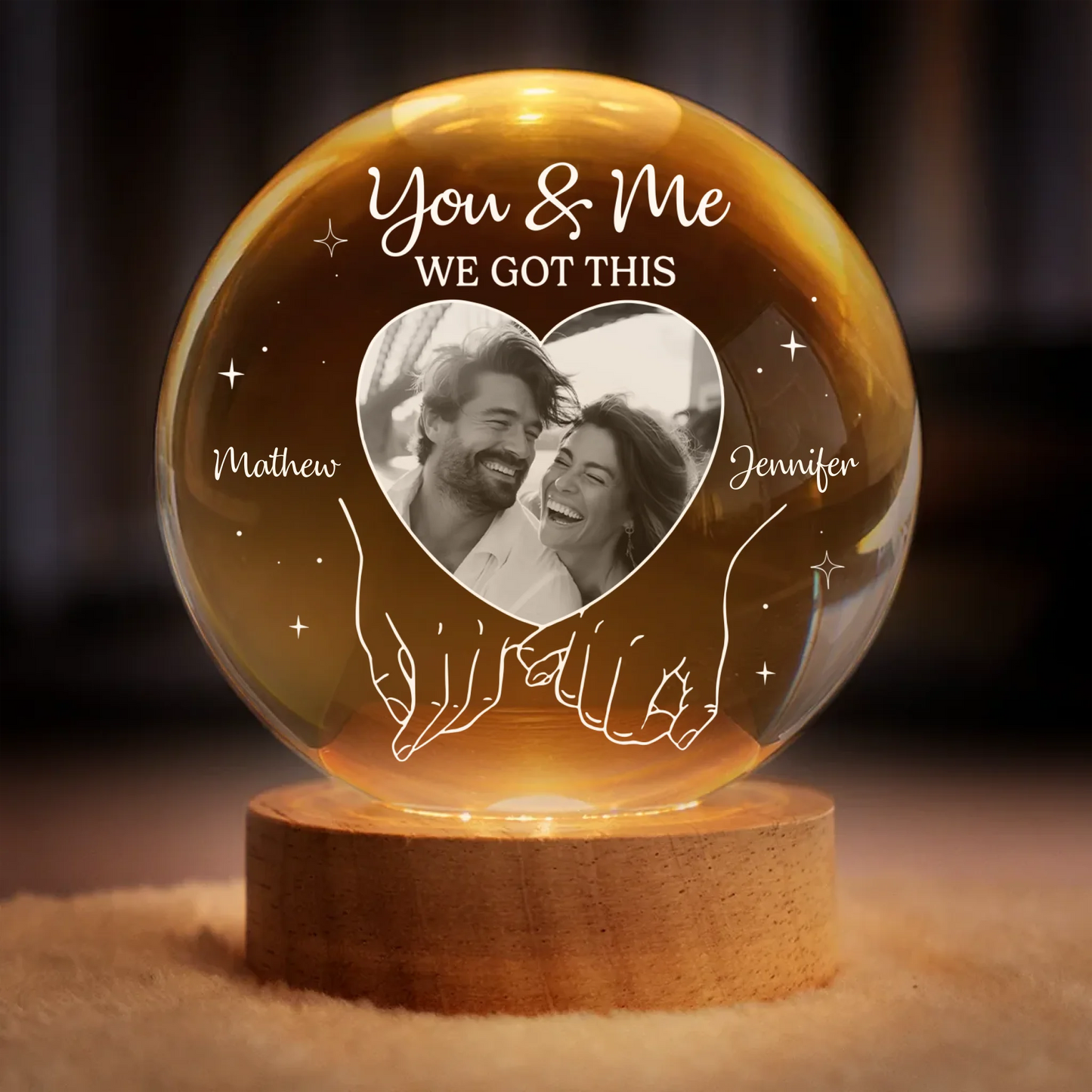 Custom Photo Crystal Globe Lamp - Personalized Anniversary Wedding Gifts For Husband And Wife, Him And Her - Two Souls One Heart