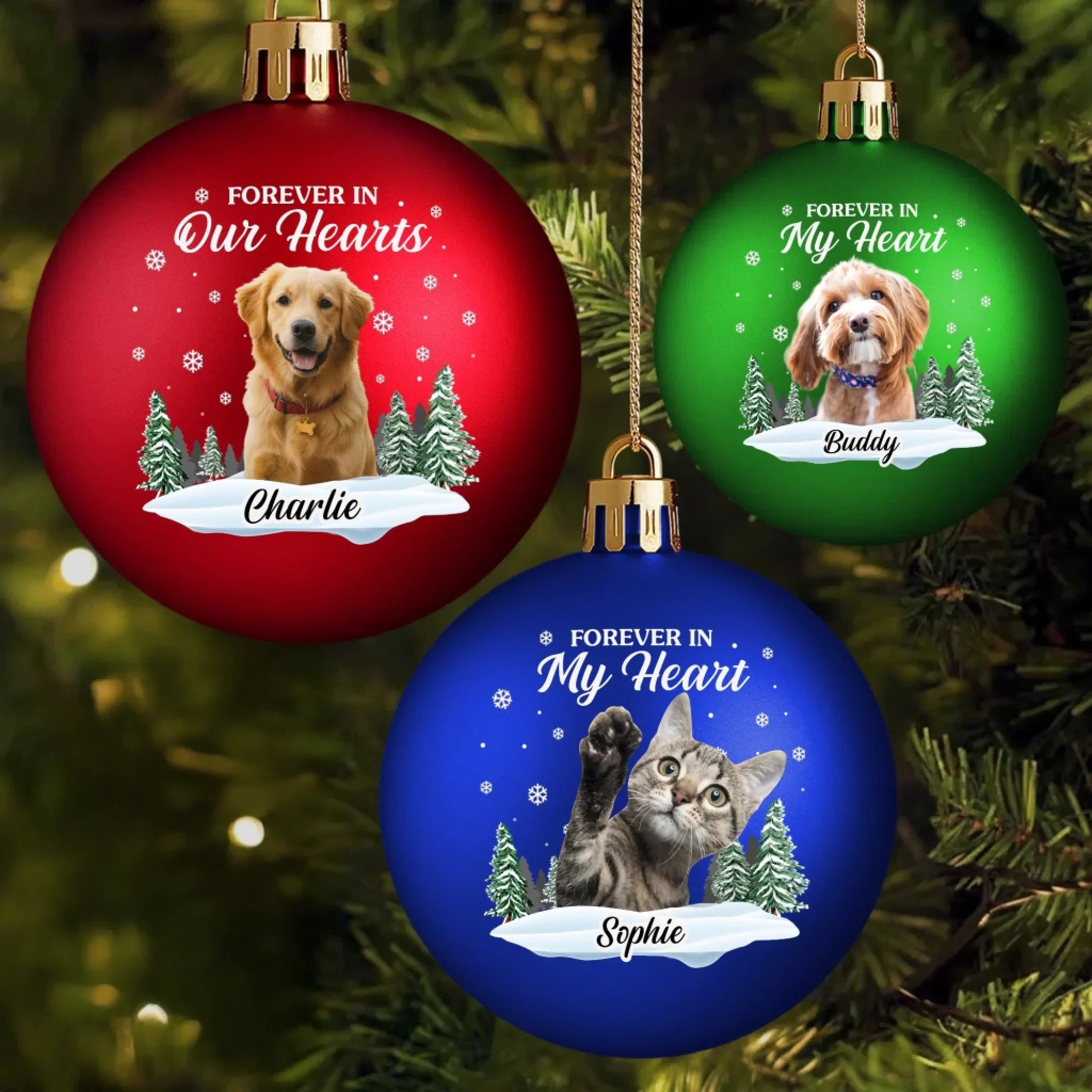 Custom Photo Colored Ball Ornament - Personalized Pet Christmas Memorial Sympathy Gifts For Dogs, Cats - Love Remains Beyond The Leash