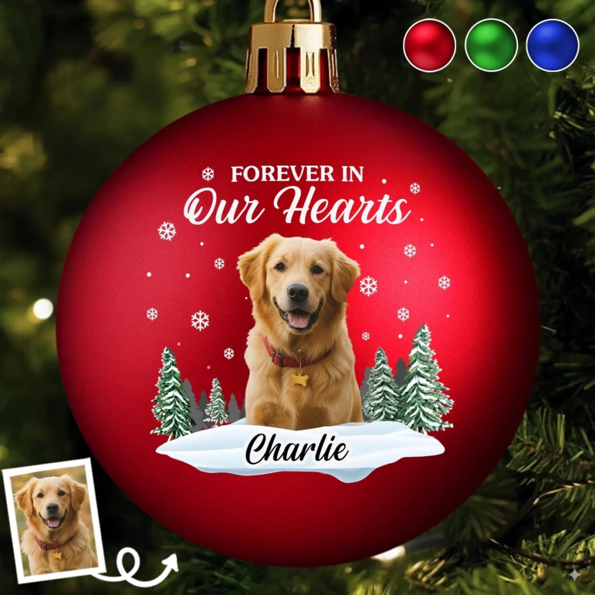 Custom Photo Colored Ball Ornament - Personalized Pet Christmas Memorial Sympathy Gifts For Dogs, Cats - Love Remains Beyond The Leash