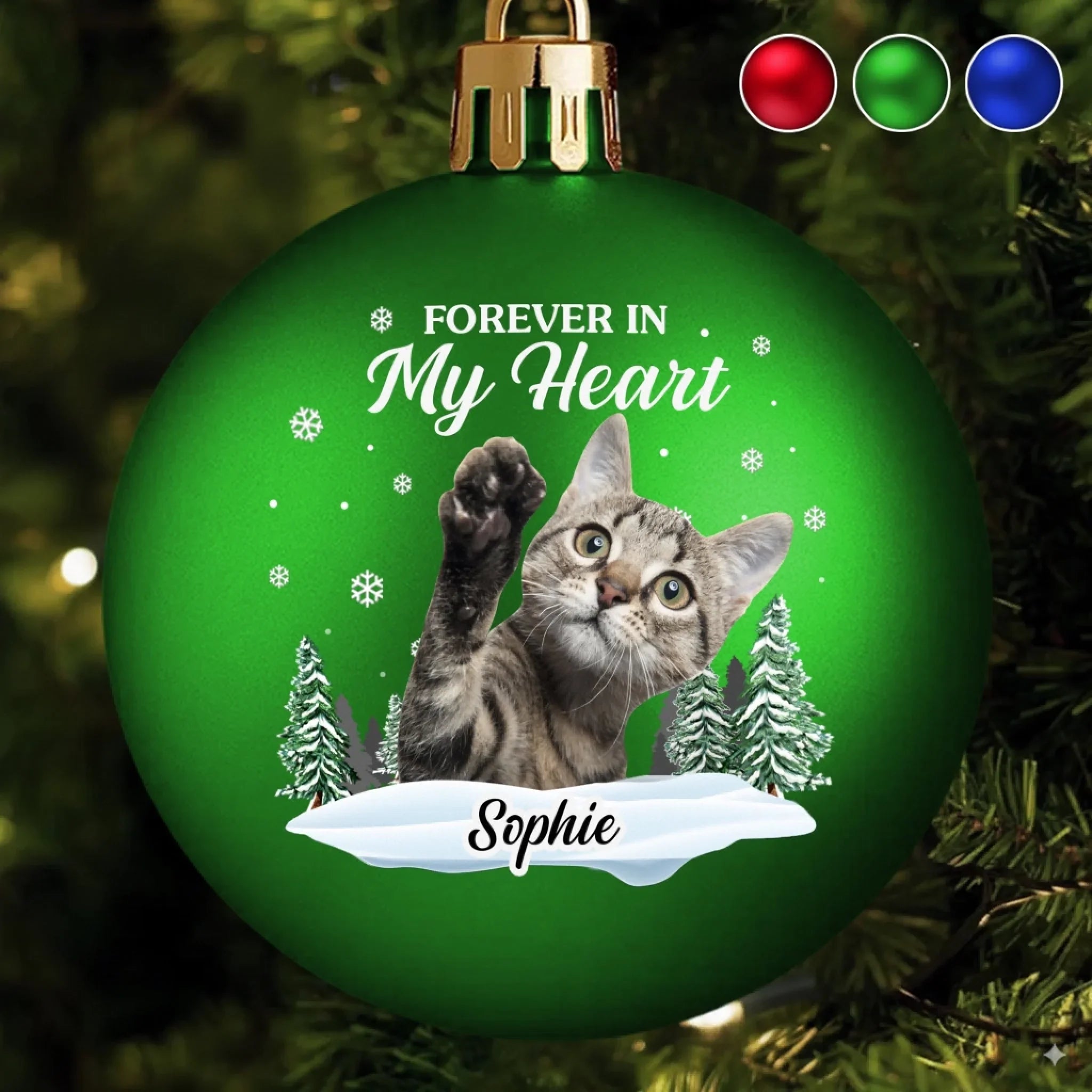 Custom Photo Colored Ball Ornament - Personalized Pet Christmas Memorial Sympathy Gifts For Dogs, Cats - Love Remains Beyond The Leash