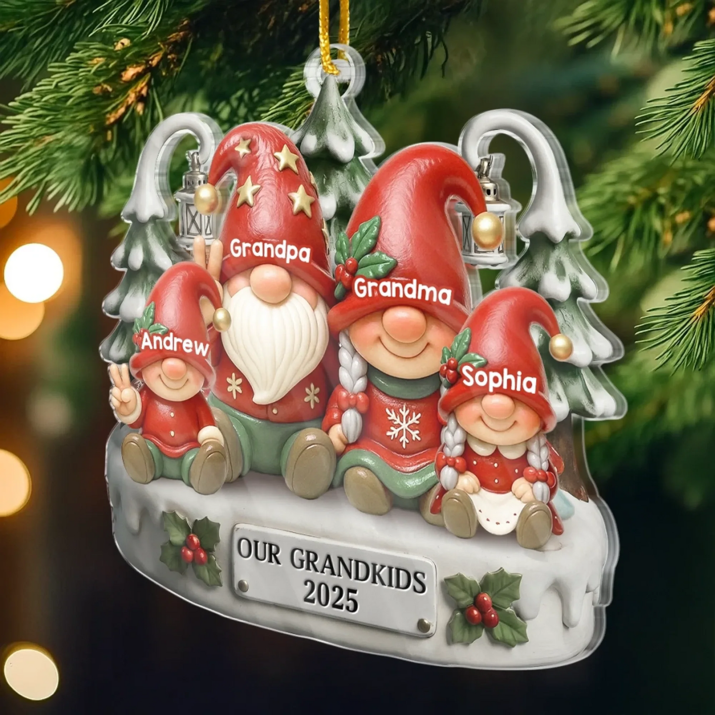 Holiday Magic Grows With Every Gnome - Personalized Acrylic Ornament