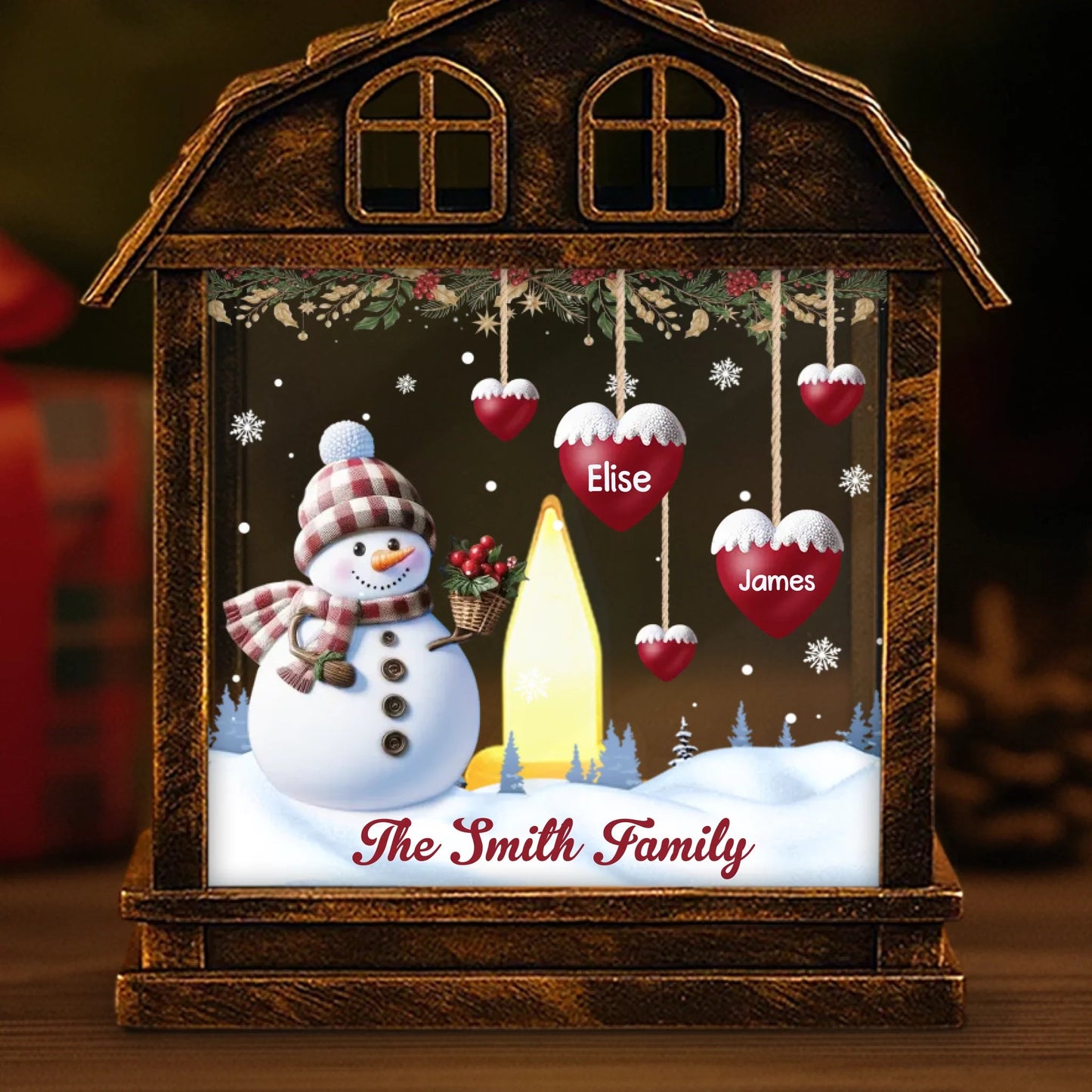 Custom Snowman LED Tabletop Lantern Light - Personalized Christmas Birthday Gifts For Mom, Dad, Brother, Sister, Kids - Frosty Nights Warm Hearts