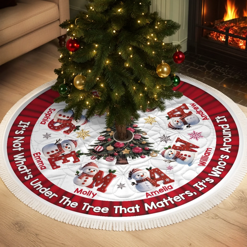 Custom Snowman Tree Skirt - Personalized Christmas Birthday Gifts For Mom, Dad, Brother, Sister, Kids - Hearts Shine Together This Christmas