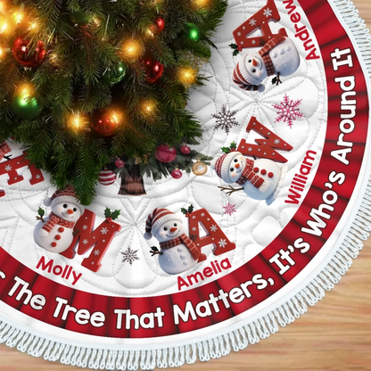 Custom Snowman Tree Skirt - Personalized Christmas Birthday Gifts For Mom, Dad, Brother, Sister, Kids - Hearts Shine Together This Christmas