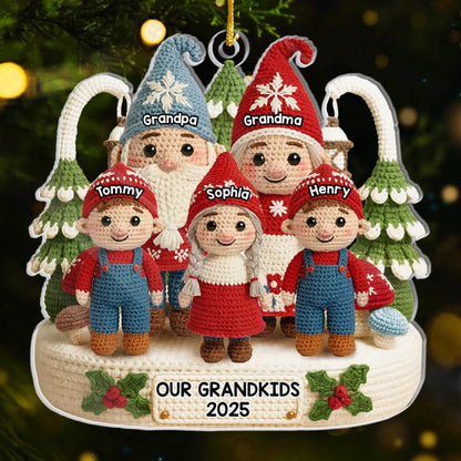 Custom Crochet Gnome Acrylic Ornament - Personalized Christmas Birthday Gifts For Grandpa, Grandma - Together We Celebrate Christmas Joy
