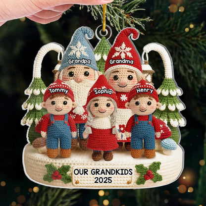 Custom Crochet Gnome Acrylic Ornament - Personalized Christmas Birthday Gifts For Grandpa, Grandma - Together We Celebrate Christmas Joy