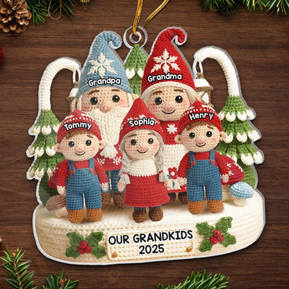 Custom Crochet Gnome Acrylic Ornament - Personalized Christmas Birthday Gifts For Grandpa, Grandma - Together We Celebrate Christmas Joy