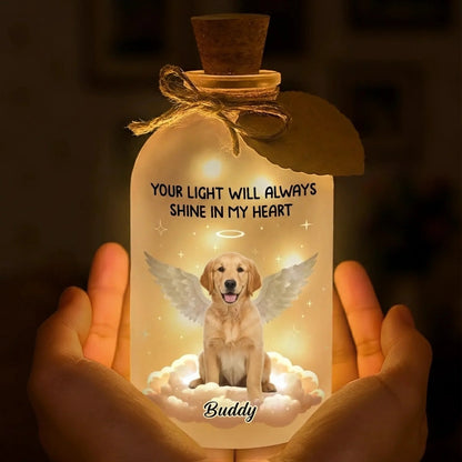 Custom Photo Glass Bottle LED Light - Personalized Pet Christmas Memorial Sympathy Gifts For Dogs, Cats - Warm Memories Of Paws And Love