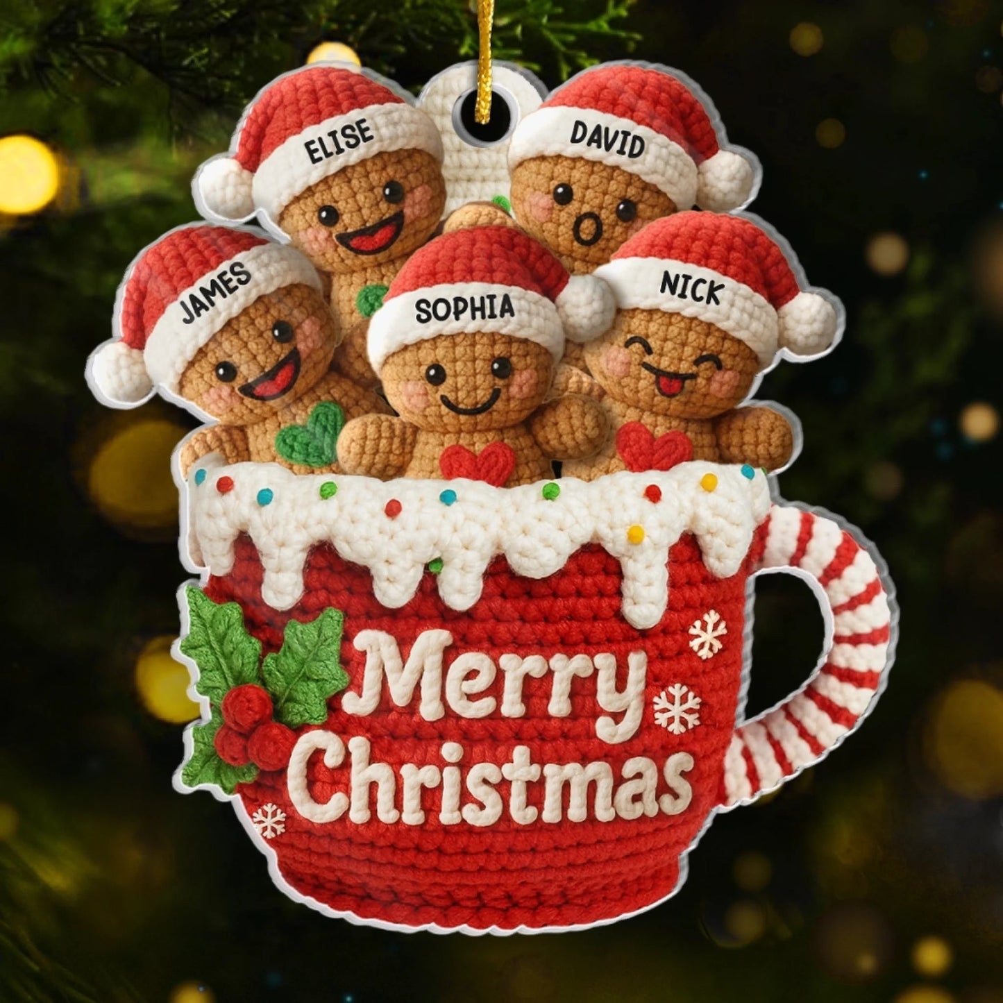 Custom Crochet Acrylic Ornament - Personalized Christmas Birthday Gifts For Mom, Dad, Brother, Sister, Kids - Love Gathers Around Us