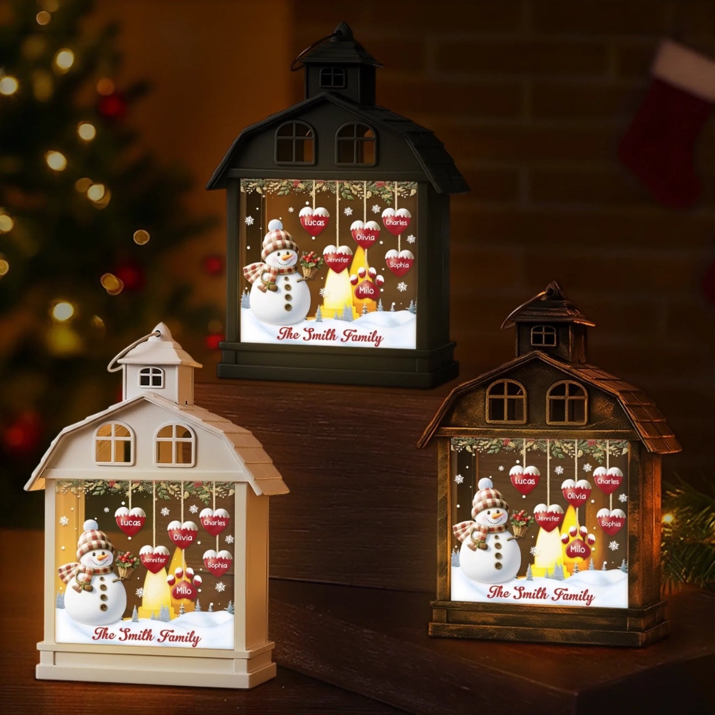 Custom Snowman LED Tabletop Lantern Light - Personalized Christmas Birthday Gifts For Mom, Dad, Brother, Sister, Kids - Frosty Nights Warm Hearts