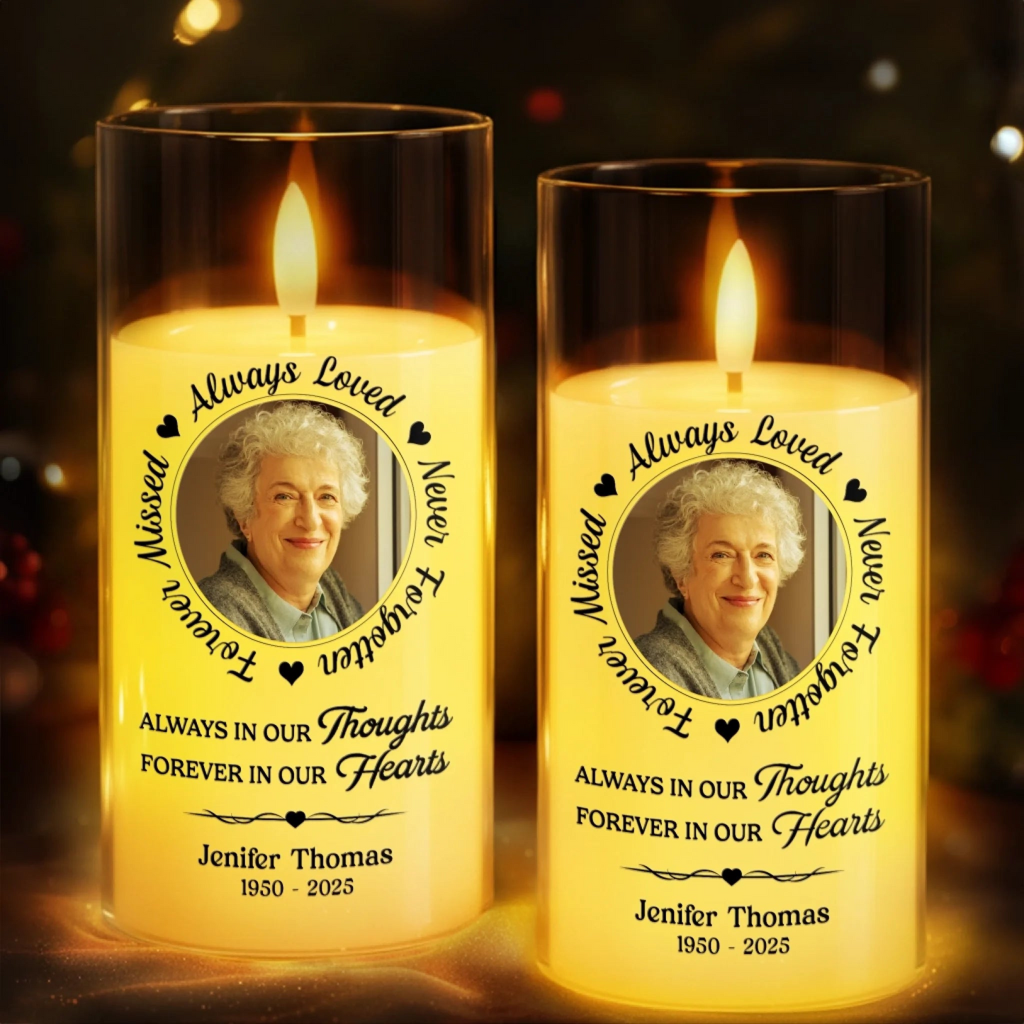 Personalized Christmas Memorial Sympathy Gifts For Loss Of Mom, Dad - Love Echoes Through Time And Memory- Personalized LED Candle Light