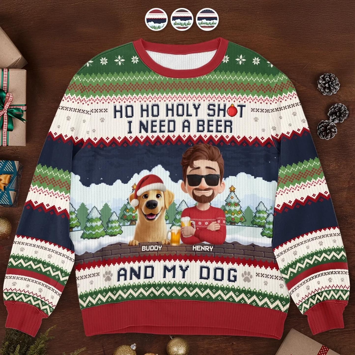 Custom Unisex Ugly Sweatshirt - Personalized Christmas Birthday Gifts For Dog Lovers, Dog Dad And Mom - Ho Ho Hold My Beer