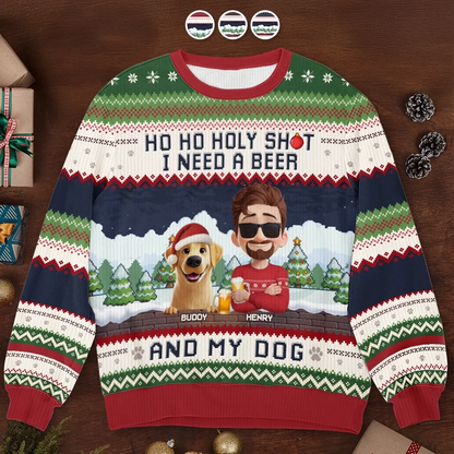 Custom Unisex Ugly Sweatshirt - Personalized Christmas Birthday Gifts For Dog Lovers, Dog Dad And Mom - Ho Ho Hold My Beer