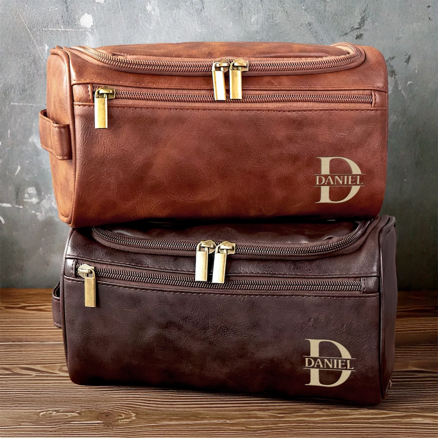 Custom Engraved Leather Toiletry Bag - Personalized Birthday Gifts For Dad, Brother, Grandpa, Husband - For The Man Who’s Always On The Move