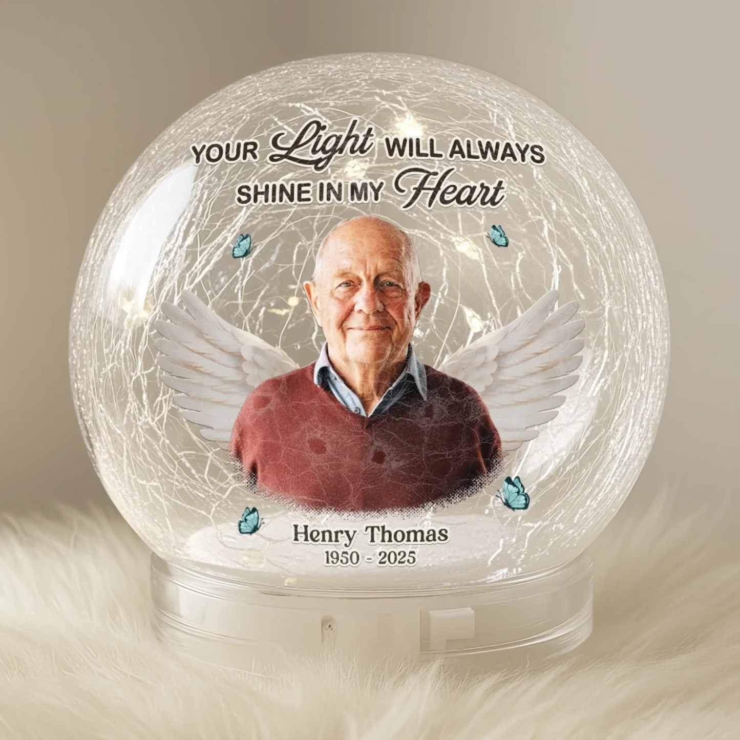 Custom Photo Crackle Glass LED Ball - Personalized Christmas Memorial Sympathy Gifts For Loss Of Mom, Dad - Your Love Stays Here