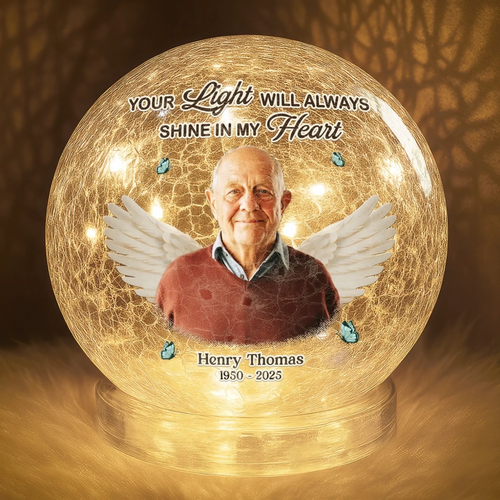 Custom Photo Crackle Glass LED Ball - Personalized Christmas Memorial Sympathy Gifts For Loss Of Mom, Dad - Your Love Stays Here