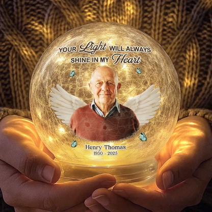 Custom Photo Crackle Glass LED Ball - Personalized Christmas Memorial Sympathy Gifts For Loss Of Mom, Dad - Your Love Stays Here