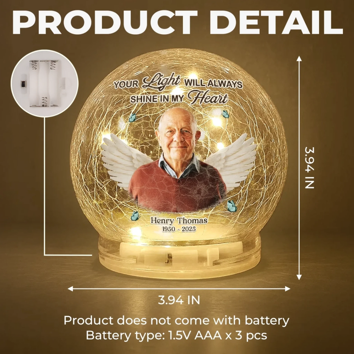 Custom Photo Crackle Glass LED Ball - Personalized Christmas Memorial Sympathy Gifts For Loss Of Mom, Dad - Your Love Stays Here