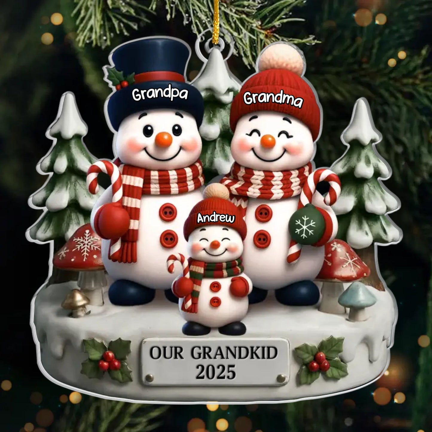 Custom Snowman Acrylic Ornament - Personalized Christmas Birthday Gifts For Grandpa, Grandma - Love Builds Where We Belong