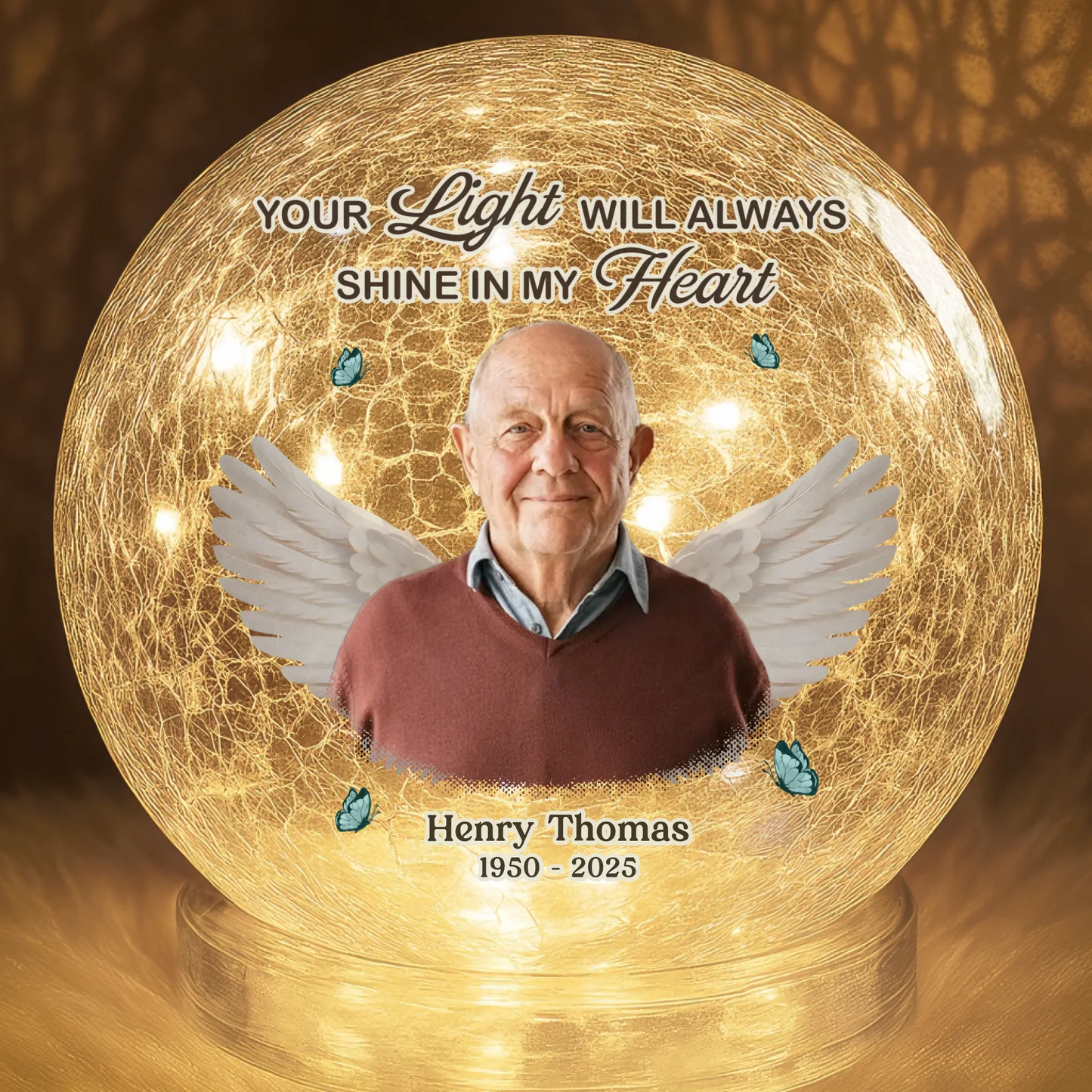 Custom Photo Crackle Glass LED Ball - Personalized Christmas Memorial Sympathy Gifts For Loss Of Mom, Dad - Your Love Stays Here