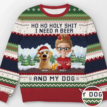 Custom Unisex Ugly Sweatshirt - Personalized Christmas Birthday Gifts For Dog Lovers, Dog Dad And Mom - Ho Ho Hold My Beer