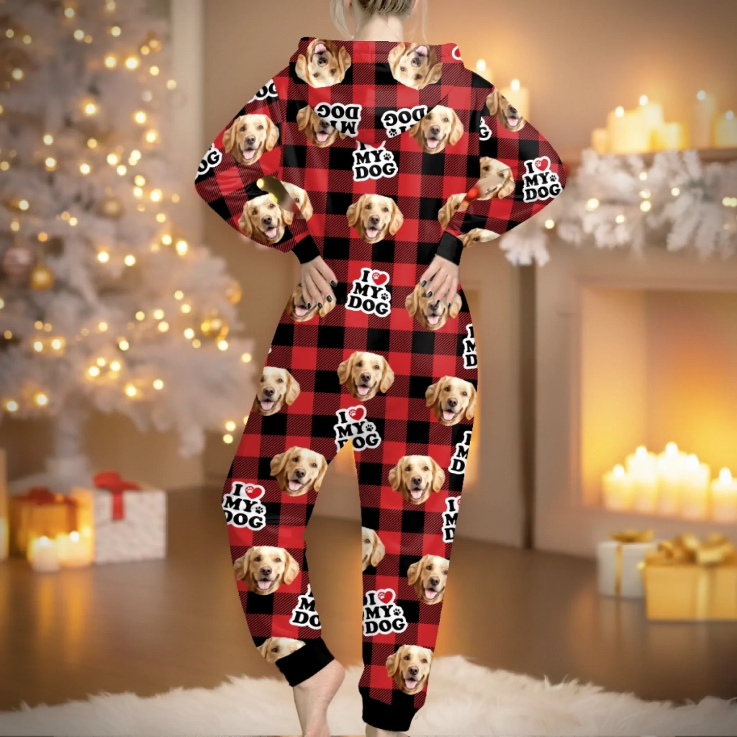 Custom Photo Adult Onesie - Personalized Christmas Birthday Gifts For Dog Cat Lovers, Dog Dad And Mom, Cat Owners - Just Me And My Furry Therapist