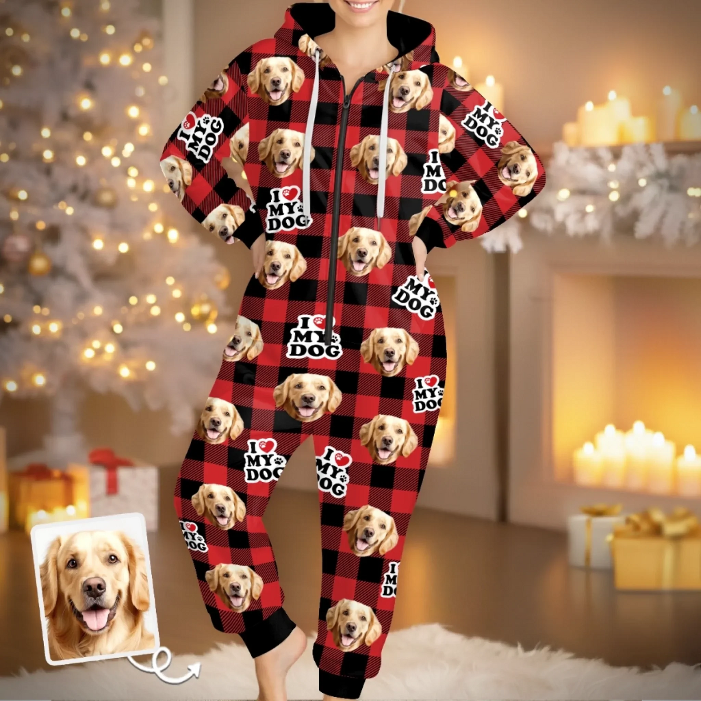 Custom Photo Adult Onesie - Personalized Christmas Birthday Gifts For Dog Cat Lovers, Dog Dad And Mom, Cat Owners - Just Me And My Furry Therapist