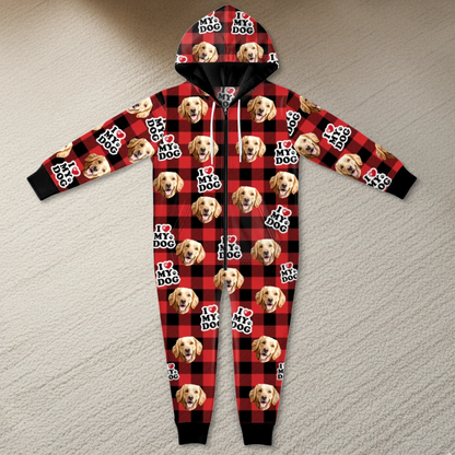 Custom Photo Adult Onesie - Personalized Christmas Birthday Gifts For Dog Cat Lovers, Dog Dad And Mom, Cat Owners - Just Me And My Furry Therapist