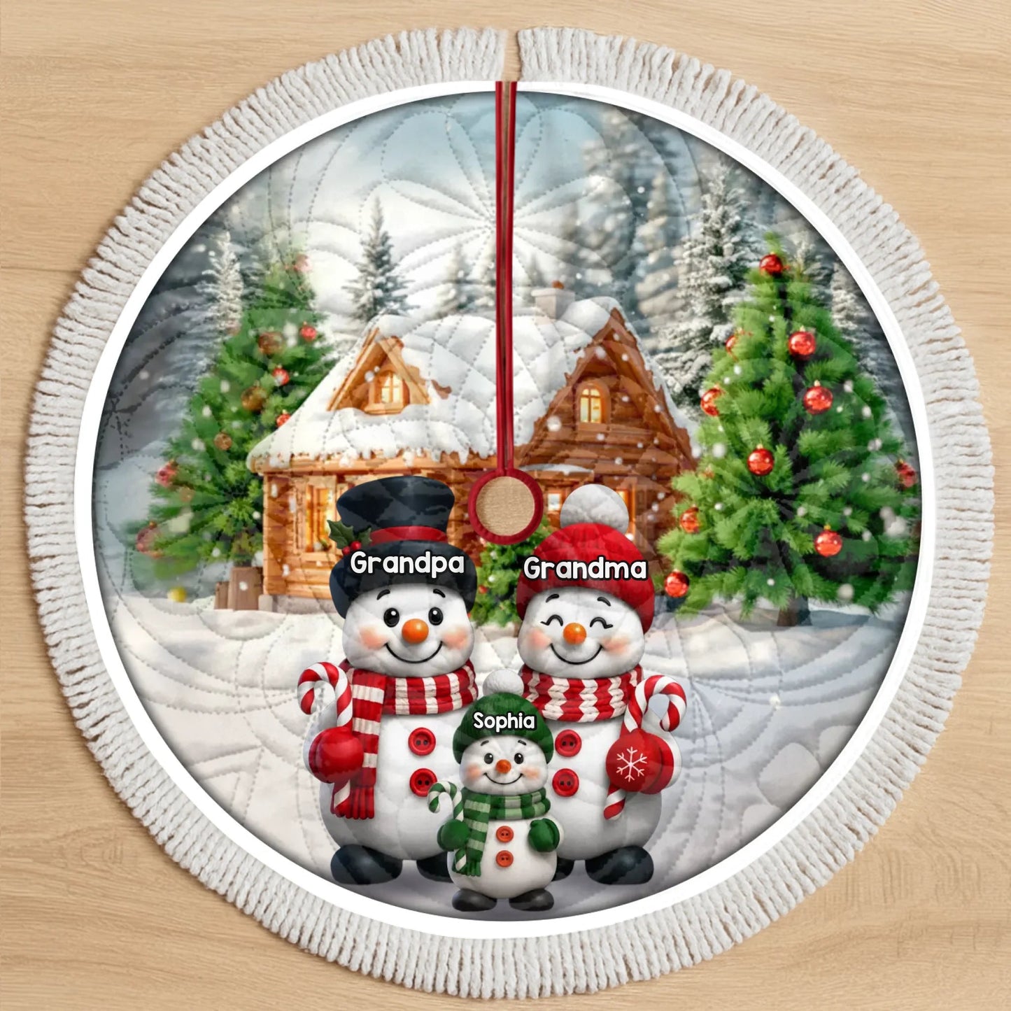 Custom Snowman Tree Skirt - Personalized Christmas Birthday Gifts For Grandma, Grandpa, Grandparents - Love Wrapped In Holiday Magic