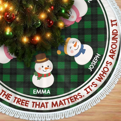 Custom Snowman Tree Skirt - Personalized Christmas Birthday Gifts For Mom, Dad, Brother, Sister, Kids - Warm Winter Wishes