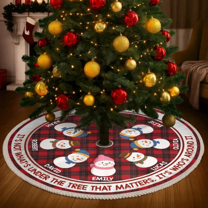 Custom Snowman Tree Skirt - Personalized Christmas Birthday Gifts For Mom, Dad, Brother, Sister, Kids - Warm Winter Wishes