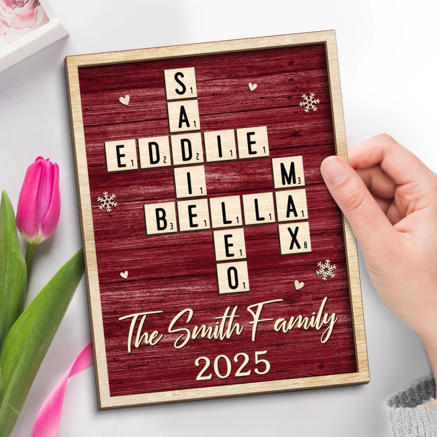 Custom Scrabble 2-Layered Wooden Plaque - Personalized Christmas Birthday Gifts For Mom, Dad, Brother, Sister, Kids - Together We Sparkle