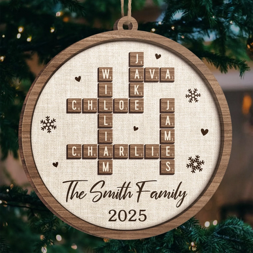 Custom Scrabble Wood Ornament - Personalized Christmas Birthday Gifts For Mom, Dad, Brother, Sister, Kids - Christmas Starts With Family Smiles