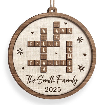 Custom Scrabble Wood Ornament - Personalized Christmas Birthday Gifts For Mom, Dad, Brother, Sister, Kids - Christmas Starts With Family Smiles