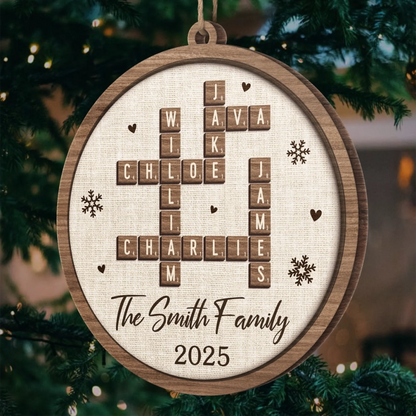 Custom Scrabble Wood Ornament - Personalized Christmas Birthday Gifts For Mom, Dad, Brother, Sister, Kids - Christmas Starts With Family Smiles