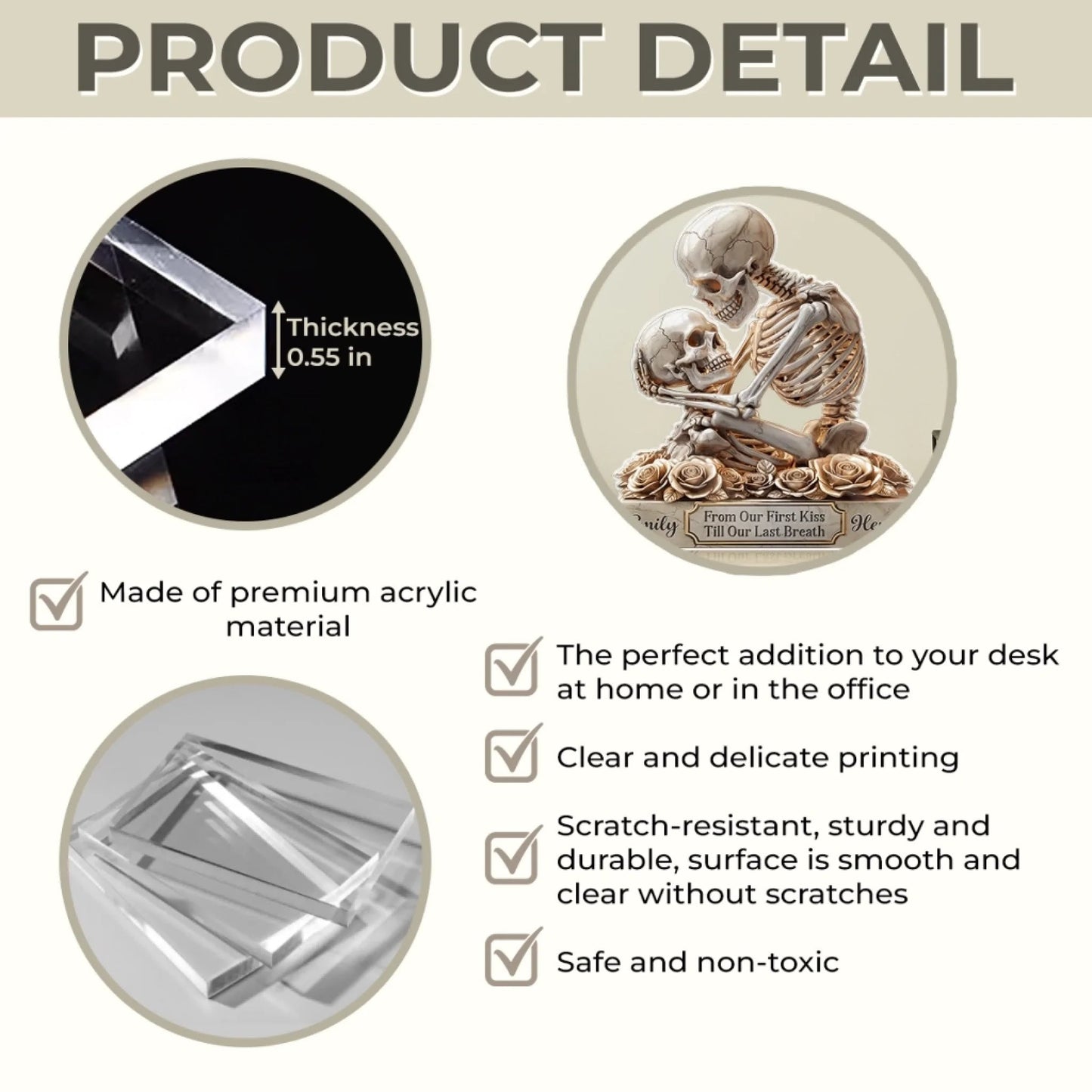 Custom Gothic Skeleton Acrylic Plaque - Personalized Anniversary Wedding Gifts For Husband And Wife, Him And Her - Bone To Be Yours