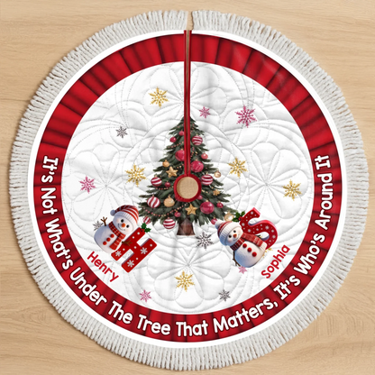 Custom Snowman Tree Skirt - Personalized Christmas Birthday Gifts For Mom, Dad, Brother, Sister, Kids - Hearts Shine Together This Christmas