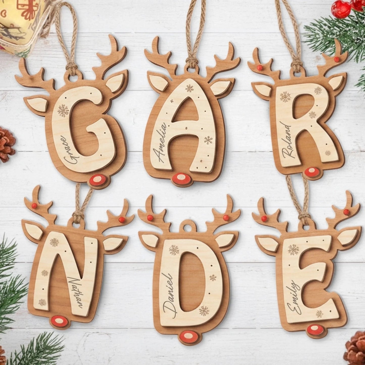 Custom Double Layer Wooden Ornament - Personalized Christmas Birthday Gifts For Mom, Dad, Kids - Letters of Joy Memories of Love