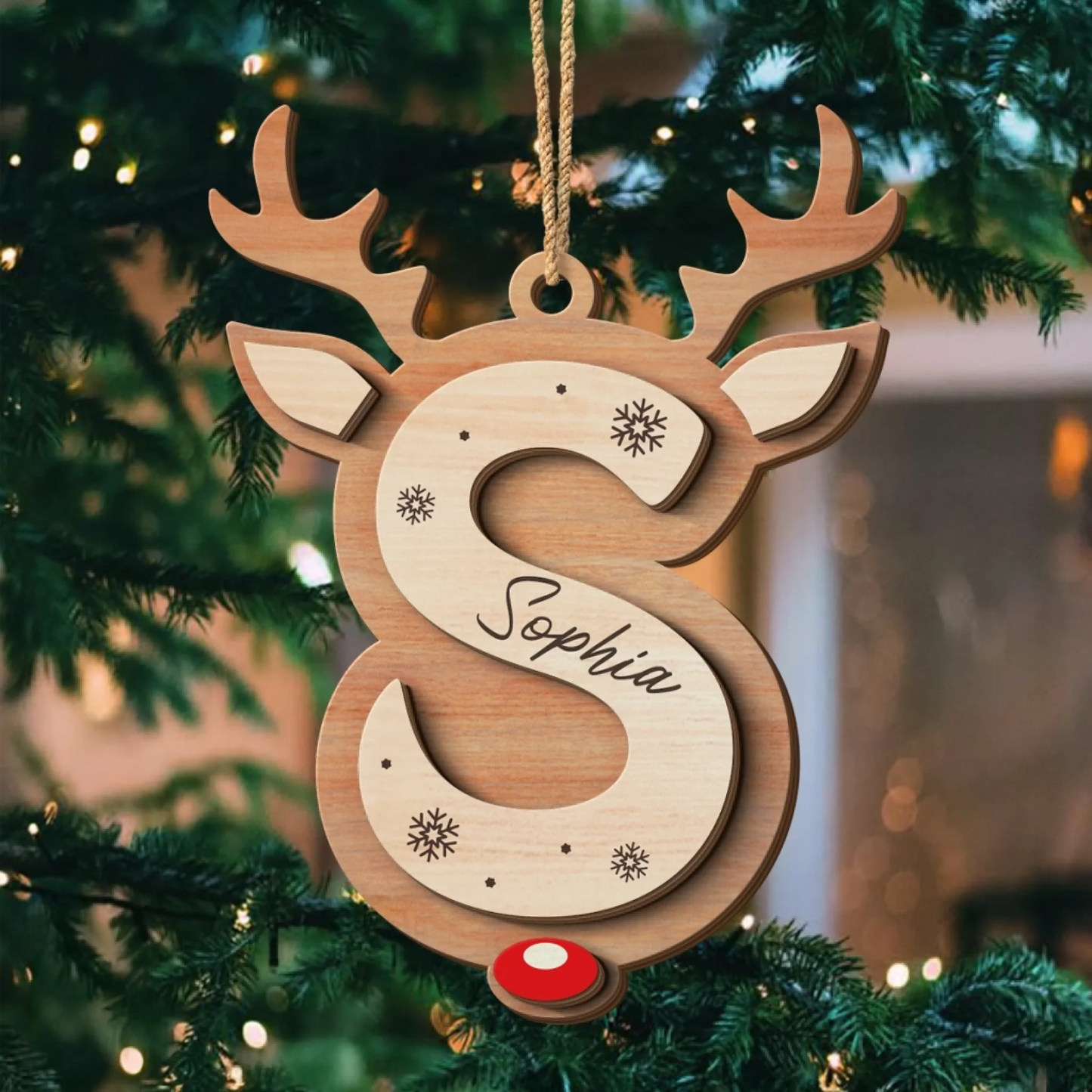 Custom Double Layer Wooden Ornament - Personalized Christmas Birthday Gifts For Mom, Dad, Kids - Letters of Joy Memories of Love