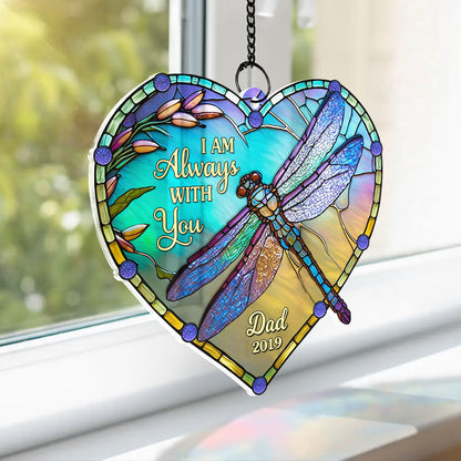Heart Dragonfly Memorial Personalized Window Hanging Suncatcher Ornament, Sympathy Gift For Loved Ones