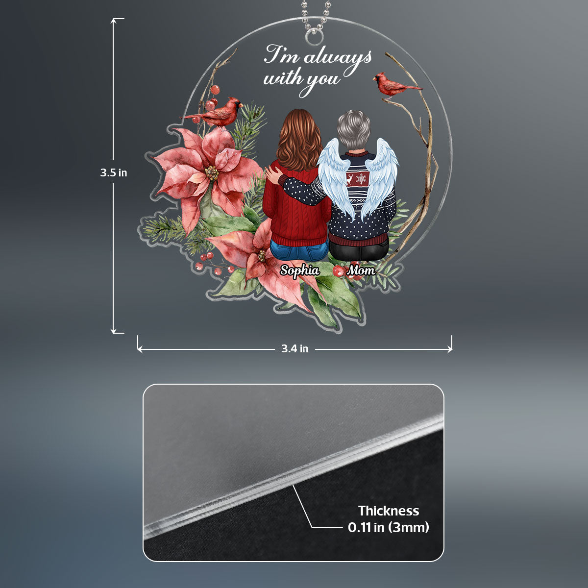 Always With You Cardinal Wreath Memorial Keepsake Personalized Acrylic Ornament