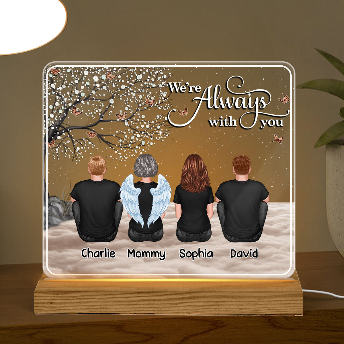 Always With You Sky Family Members, Memorial Personalized Custom Shaped LED Night Light, Sympathy Gift