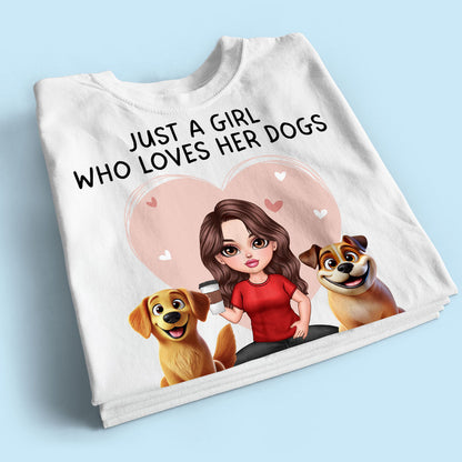 Just A Girl Who Loves Her Dogs Realistic Cartoon Dogs Personalized Shirt, Valentine's Day Gift For Dog Lover