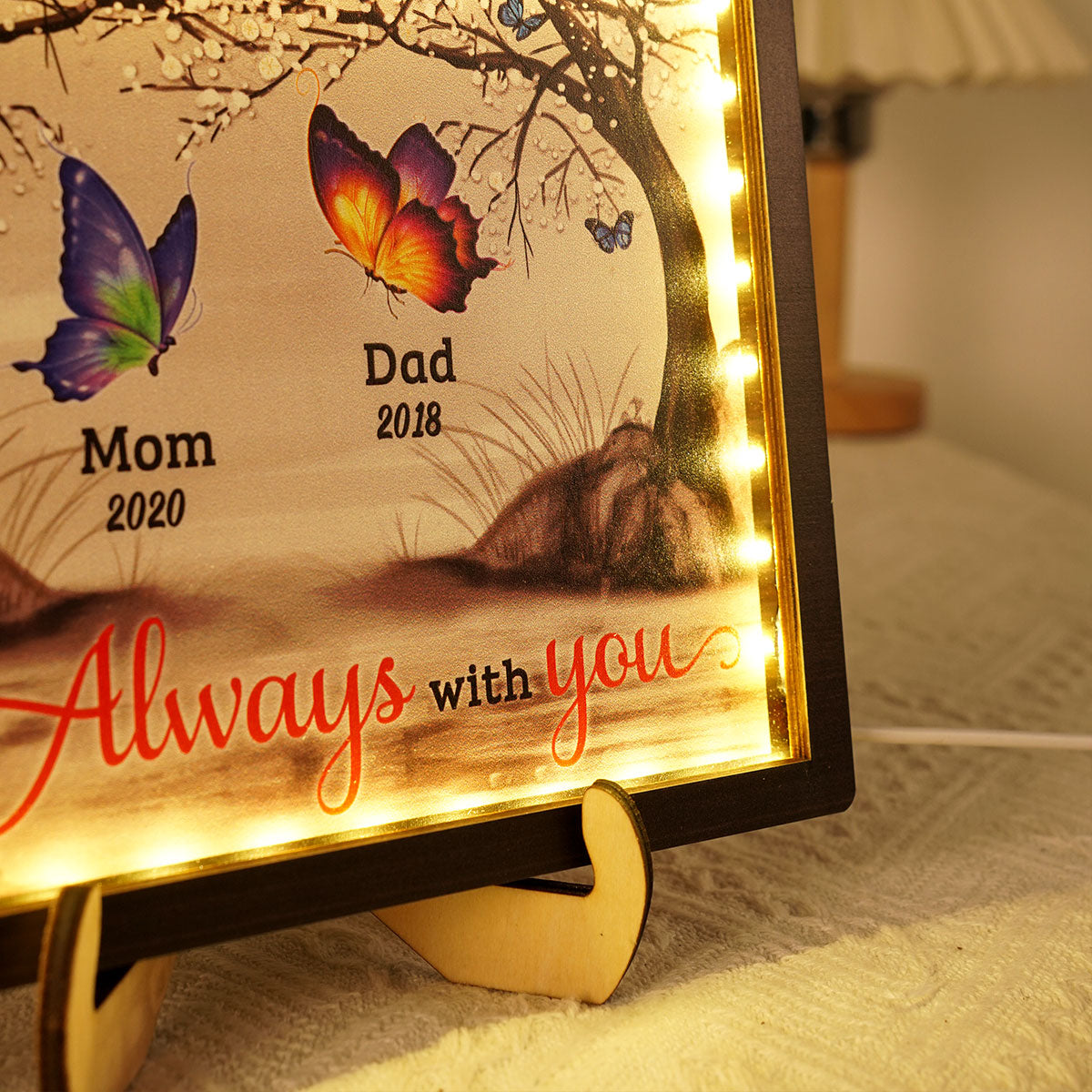 I Am Always With You Cardinals Butterflies Blossom Tree Memorial Personalized 2-Layered Wooden Plaque With LED
