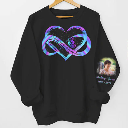 I Wear My Heart On My Sleeve Memorial, Sympathy Gift, Personalized Sleeve Printed Sweatshirt