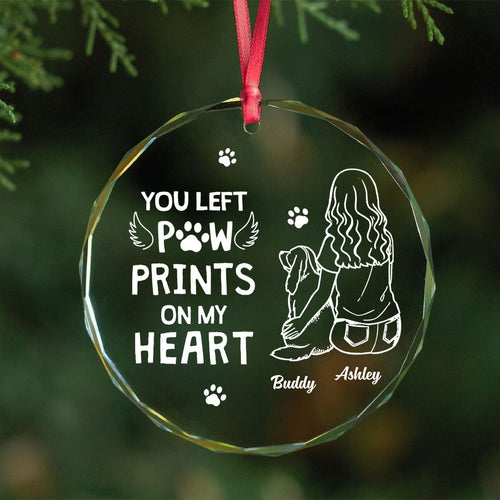 Dog Memorial Outline Personalized Glass Ornament, Christmas Keepsake
