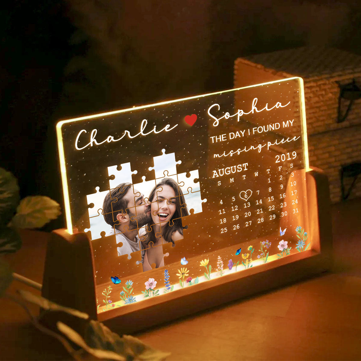 The Day I Found My Missing Piece Upload Photo Puzzle Calendar Personalized U-Base Acrylic LED Night Light