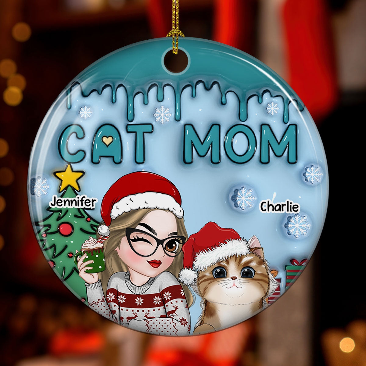 Lovely Cat Mom - Personalized Custom 3D Inflated Effect Ceramic Ornament